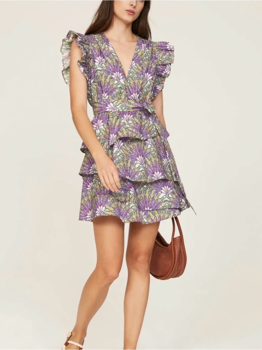 Marie Oliver Tropical Floral Flutter Sleeve Mini Dress ( XXS)